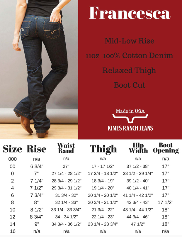 Kimes Jeans Size Chart