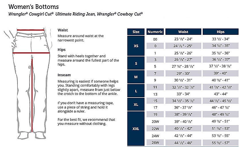 Wrangler Up Jeans Size Chart