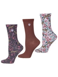 Ariat Windsor Wine Floral Horse Crew Socks - 3 Pack