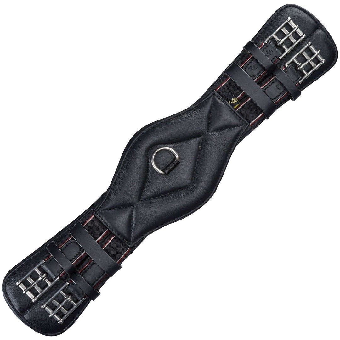 Elasticated Full Padded Dressage Short Girth For Horses - Black/Brown Leather, Comfort Fit, By Benz Equestrian
