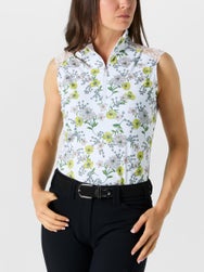 Kastel Yellow Wild Poppies Lace Shoulder Sleeveless Top