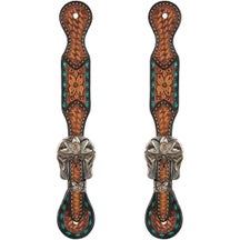 Weaver Turquoise Cross Floral Buckstitch Spur Straps