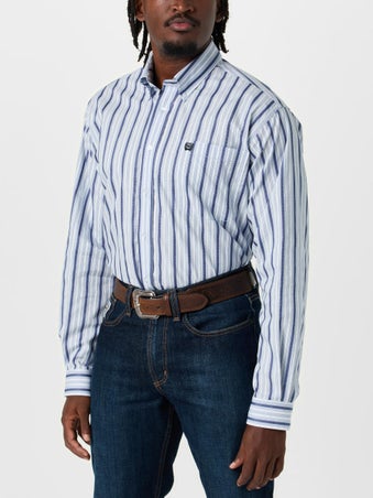 Cinch Men Classic Long Sleeve Zen Blue Stripe Shirt