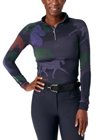 Dapplebay Women's Abstract Horses 1/4 Zip LS Riding Top