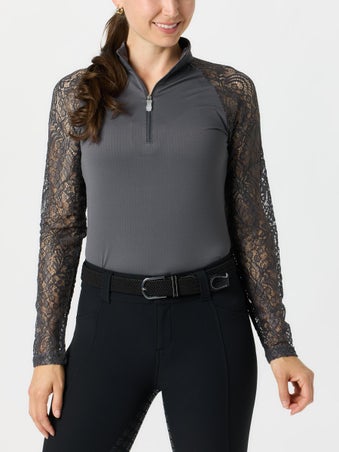 Kastel Grey Floral Lace 1/4 Zip Sun Shirt