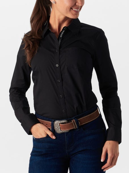 Women's Solid Black Button-down Western Shirt