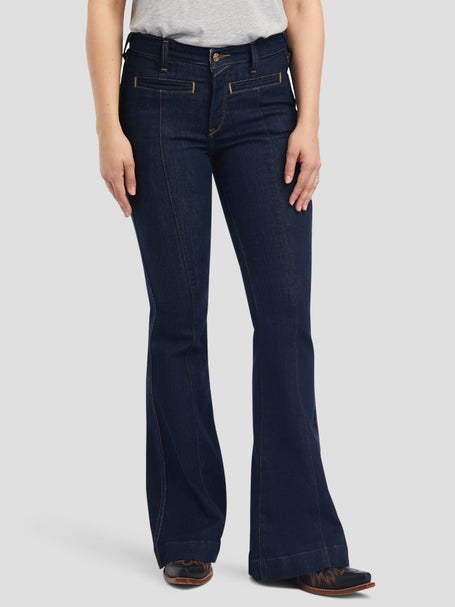 Ralph Lauren Cotton Blend High Rise Bootcut Lace Up Jeans in Tan