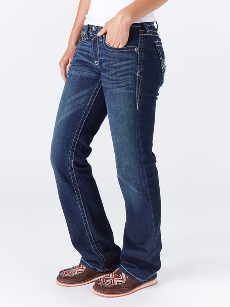 Ariat Women's R.E.A.L. Mid Rise Icon Stackable Straight Leg Jeans