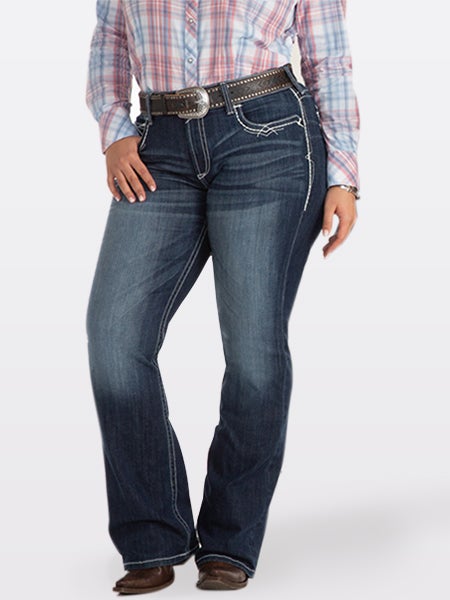 10017510W: Ariat Womens Plus Size Jeans - R.E.A.L. Mid Rise Stretch  Entwined Boot Cut Jean