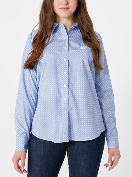 Womens Cinch Light Blue Pinstripe Print Arena Flex Long Sleeve