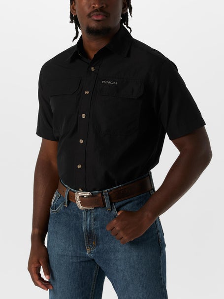 Cinch Mens ArenaFlex Solid Black Short Sleeve Shirt