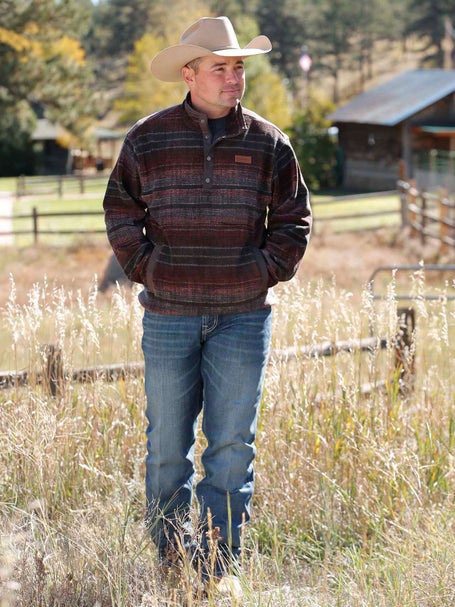 Cinch Men's Brown Polar Fleece Snap Placket Pullover Riding