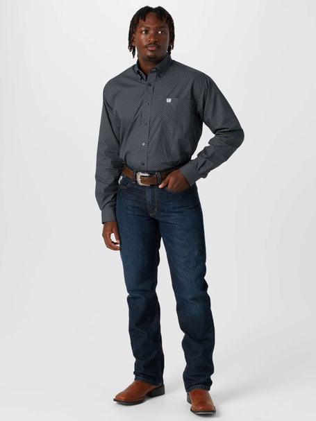 Cinch Men's Blue Printed Long Sleeve Button Down Shirt Riding