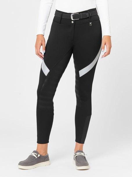 Black Knee Grip Fleece Lined Riding Leggings - Belt Loops