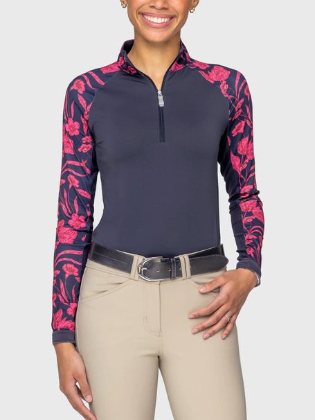 Kastel Hot Pink French Tulips Raglan 1/4 Zip Sun Shirt