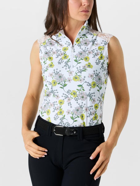 Kastel Yellow Wild Poppies Lace Shoulder Sleeveless Top