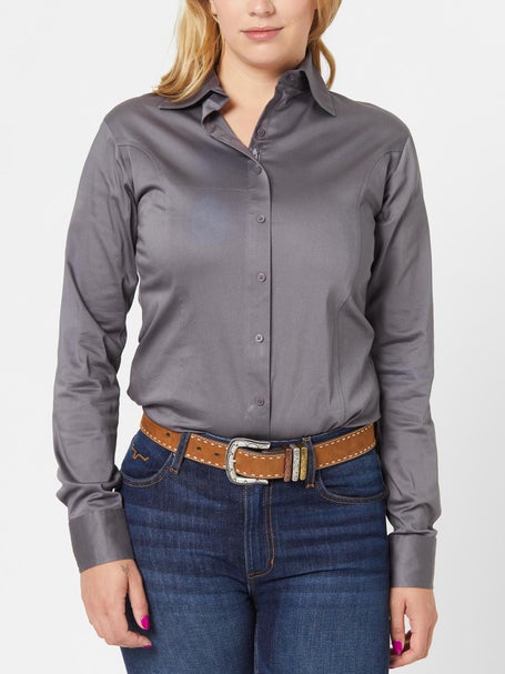 Royal Highness Ladies Zip & Button Shirt Dark Grey