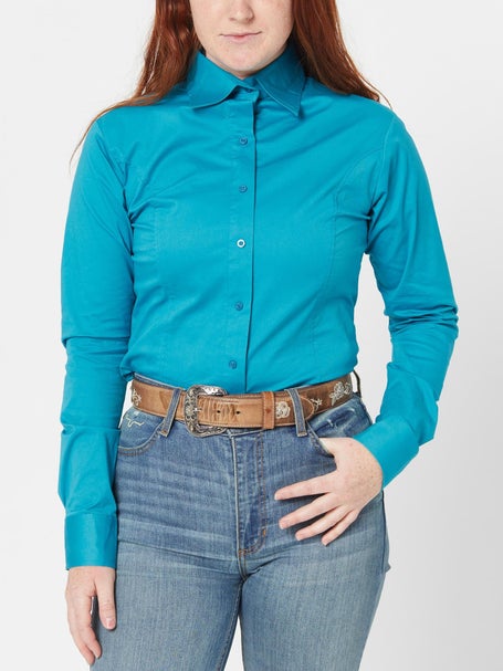 Royal Highness Ladies Zip & Button Shirt Turquoise