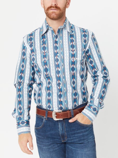 Men's Checotah® Long Sleeve Western Snap Print Shirt in Dusty Blue Diamond