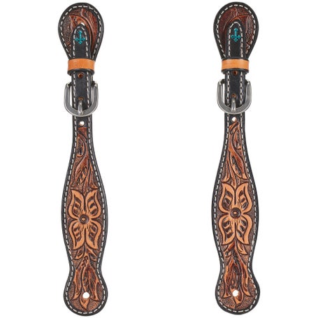 Weaver Turquoise Cross Floral Tooled Ladies Spur Straps