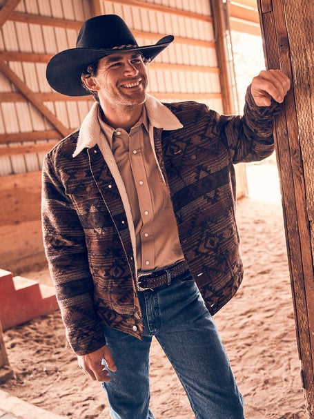 Wrangler Men's Sherpa Lined Jacquard Jacket Riding Warehouse