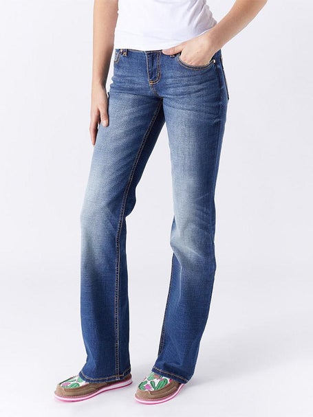 Vintage Classic Washed Stretch Denim Mid Rise Boot Cut Jeans