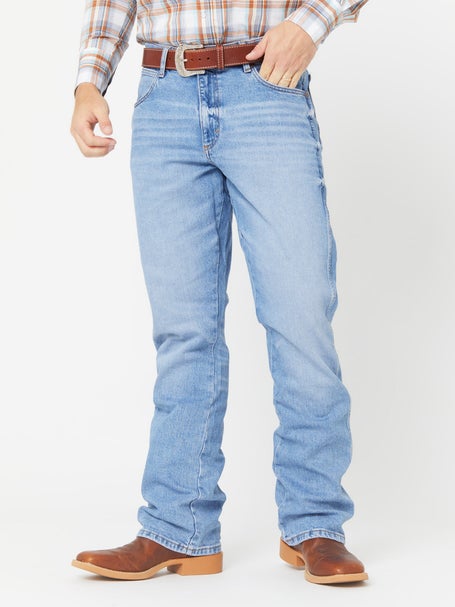 Men's Wrangler Retro Slim Fit Bootcut Jean in Light Stonewash Flintloc –  Pard's Western Shop Inc.