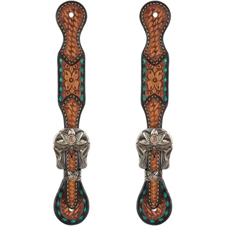 Weaver Turquoise Cross Floral Buckstitch Spur Straps
