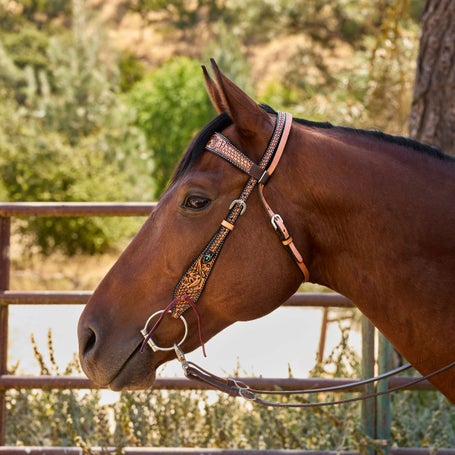 Weaver Turquoise Cross Floral Tooled Headstall