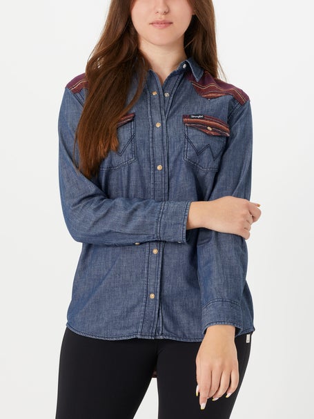 Wrangler Women's Long Sleeve Western Snap Work Shirt, Denim, XS :  : Clothing, Shoes & Accessories