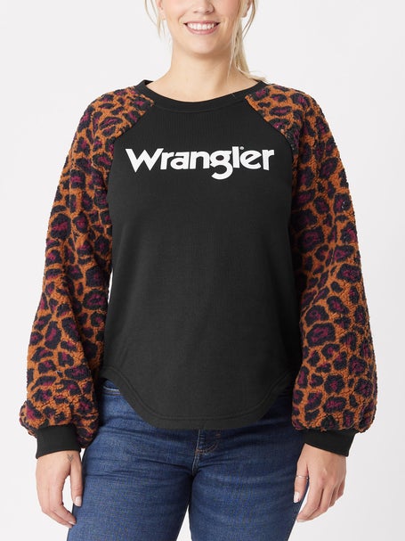 Wrangler Womens Leopard Print Sleeve Logo Pullover