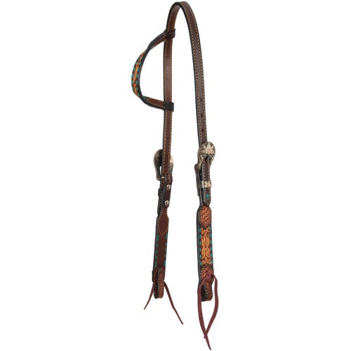 Têtière Riata – Cuir Foncé – Pois Et Perles Pêche Clair – One Ear – Western