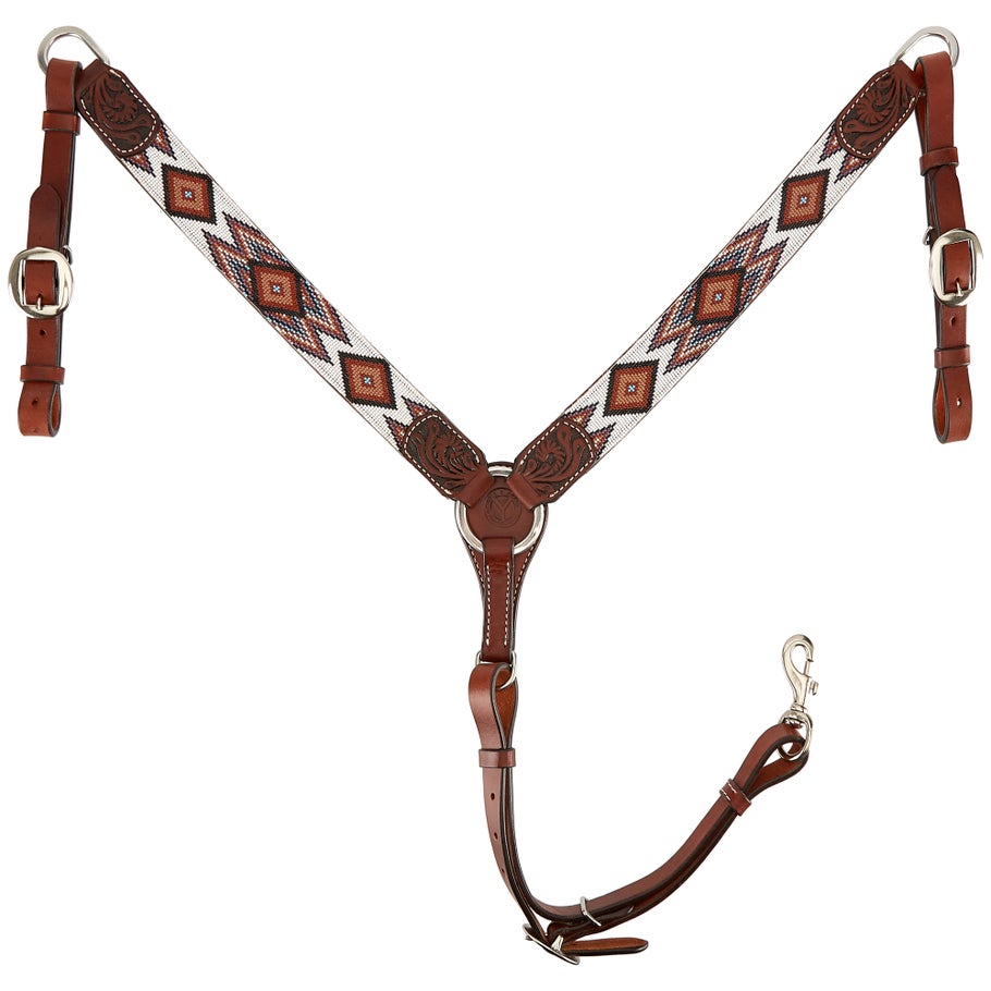Circle Y Beaded Western Breast Collar Brown/White Riding Warehouse