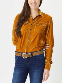 Cowgirl Tuff Gold Velvet Long Sleeve Button Up Shirt