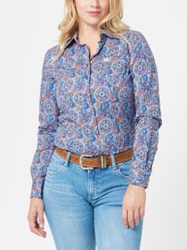 Cinch Women's Blue Printed Cotton Button Down Shirt