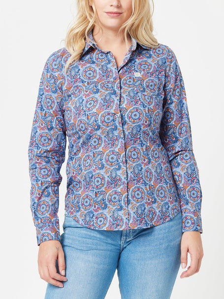 Cinch Women\'s Blue Printed Cotton Button Down Shirt | Riding Warehouse