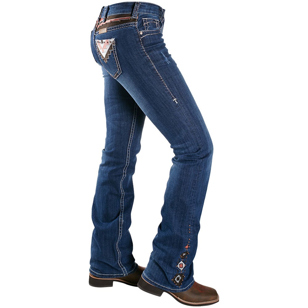 Cowgirl Tuff Womens Sierra Aztec Embroidered Jeans Riding Warehouse