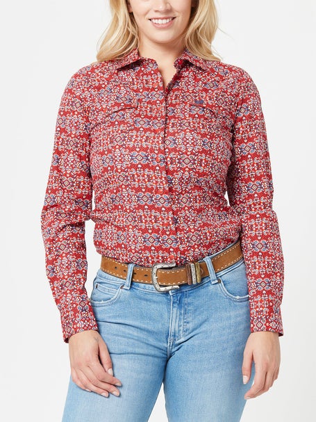 Cinch Womens Red Printed Cotton Button Down Shirt