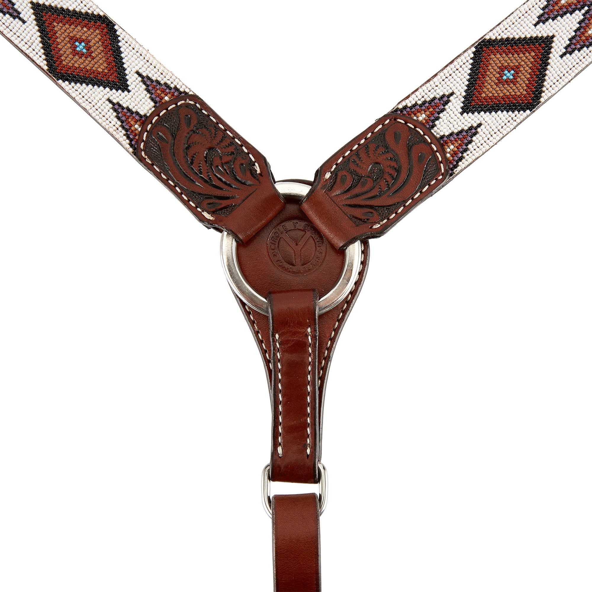 Circle Y Beaded Western Breast Collar Brown/White Riding Warehouse