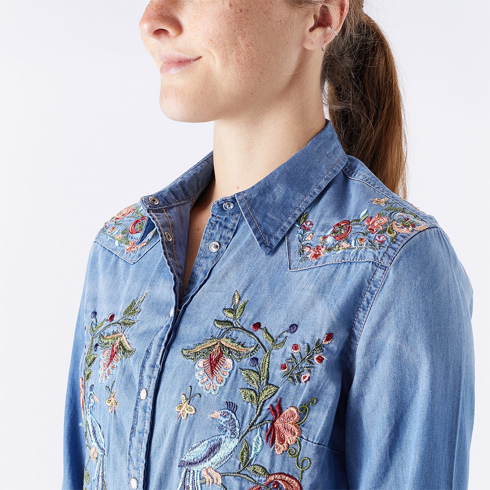 Floral denim shirt