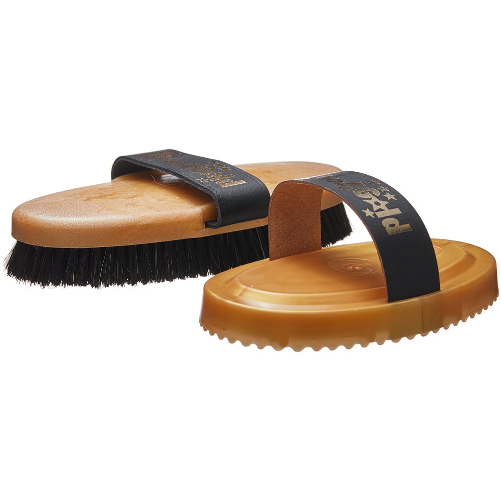 Haas Go4Gold Grey Horsehair Brush & Curry Gift Set Riding Warehouse