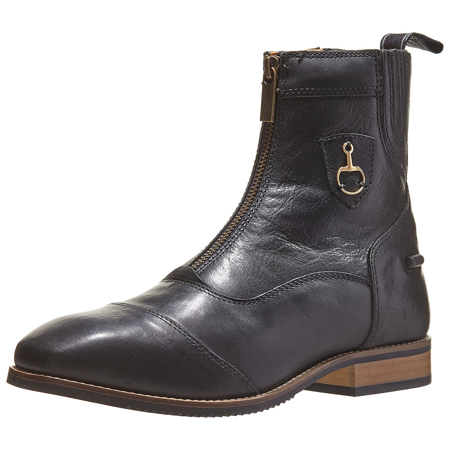 Horze Black Leather Leather Jodhpur Boots Zipper Front 