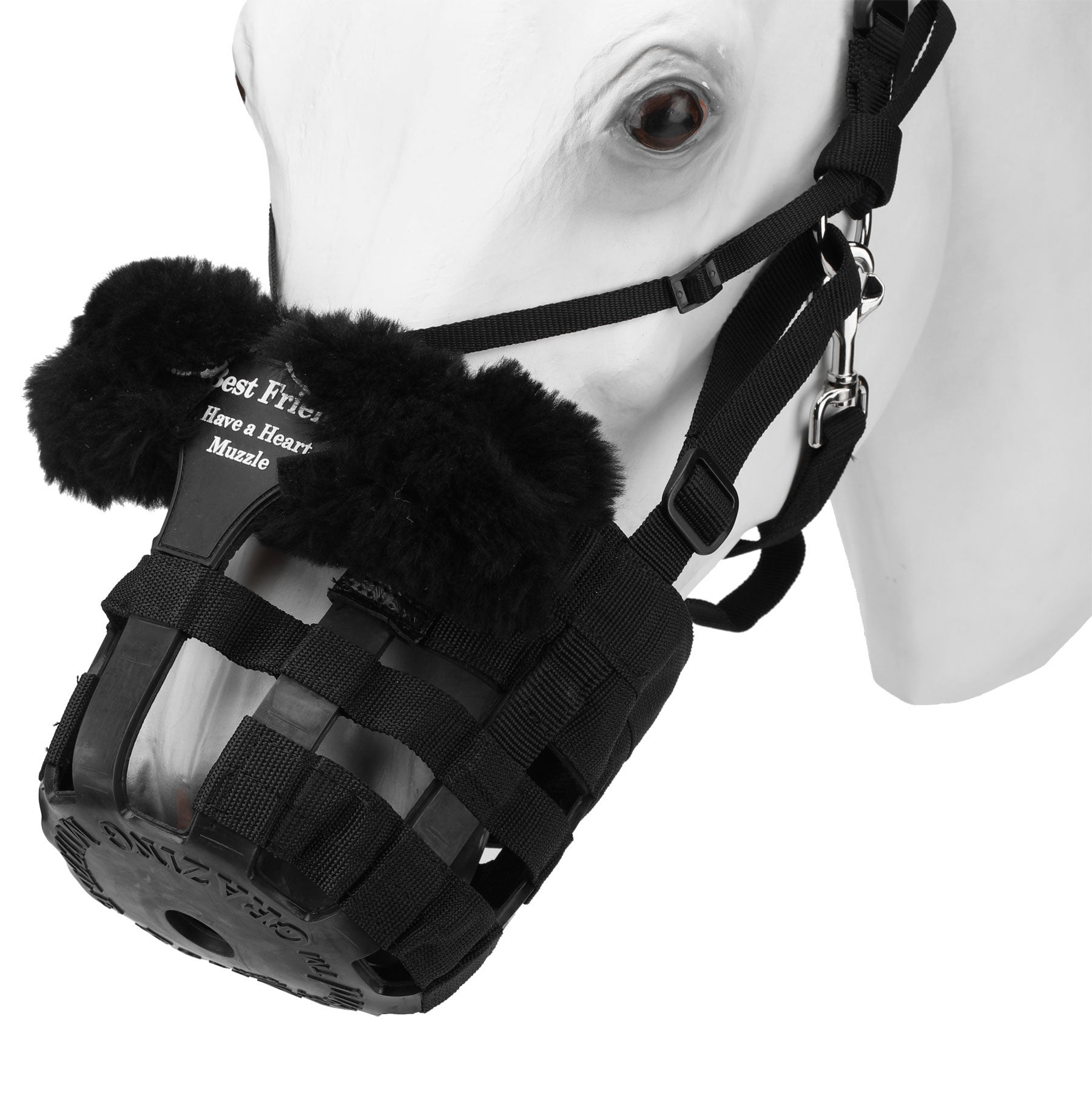 Black Merino Sheepskin Noseband Pad fits Best Friend Horse Grazing Muzzle others 
