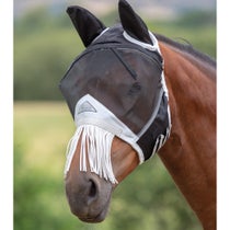 Shires Fly Mask w/Ears/Nose Fringe Black Pony