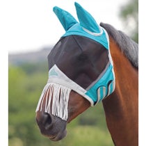Shires Fly Mask w/Ears/Nose Fringe Teal Pony