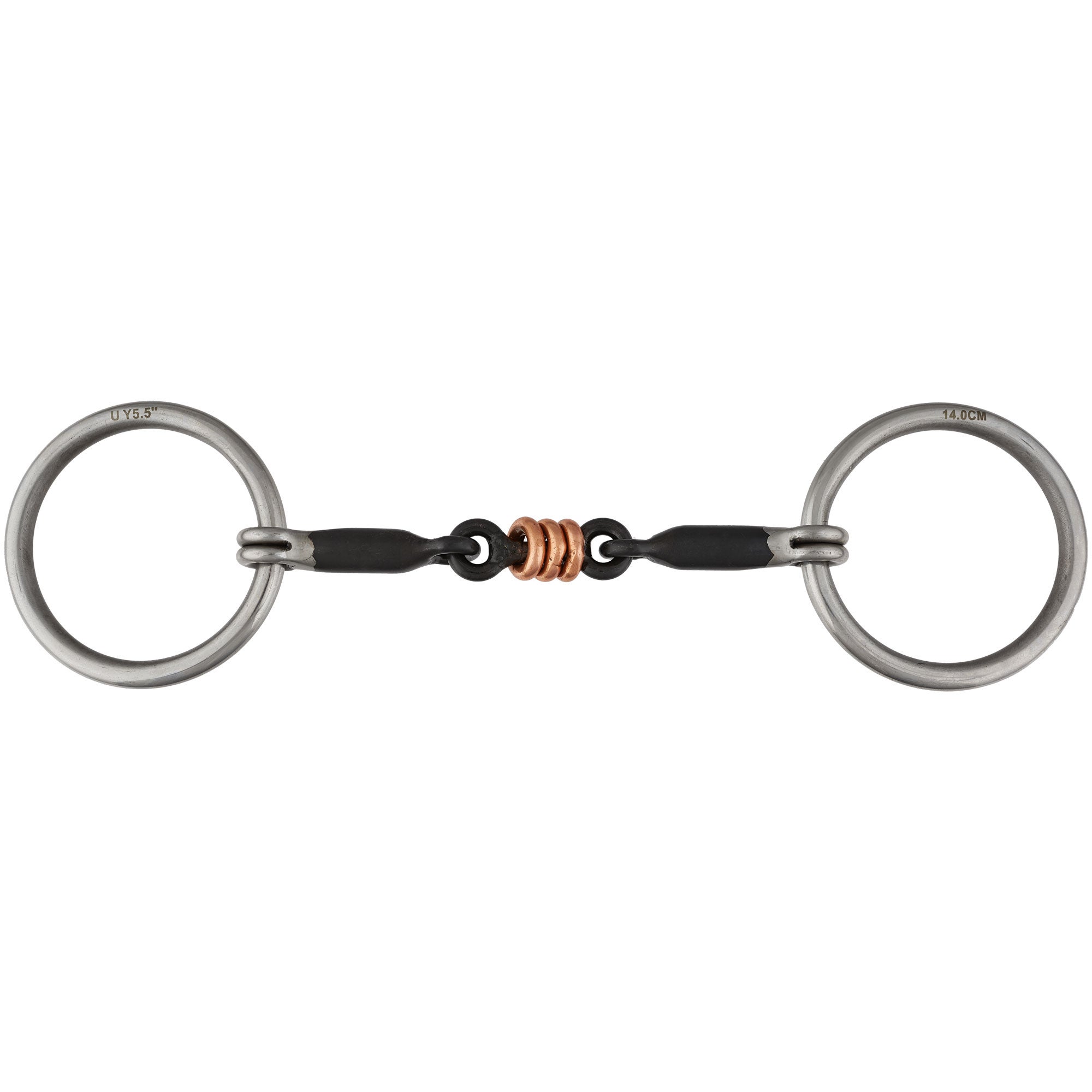 4 1/2-6” Sweet Iron Double Joint Loose Ring Snaffle with Copper Rollers/Player 