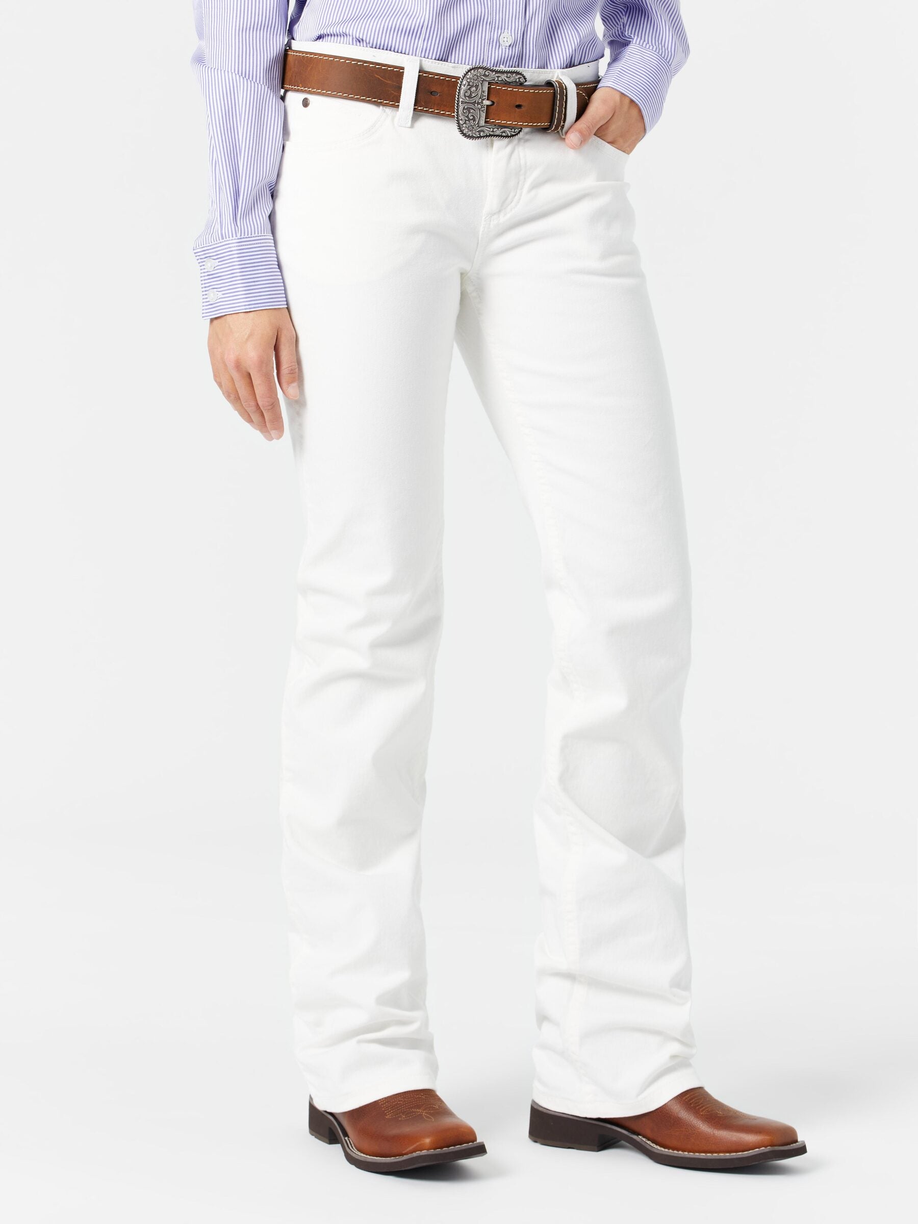 Wrangler Women's Q-Baby Mid-Rise Dyeable White Jeans