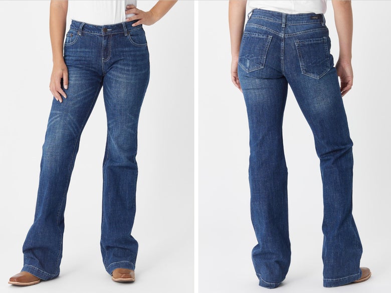 A lady modeling the CC Western Wide Leg Trouser Jeans