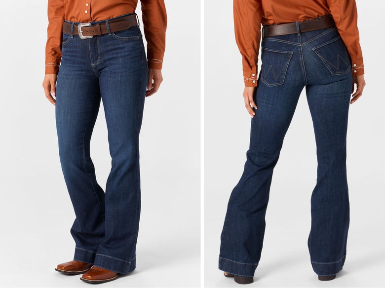 A lady modeling the Wrangler Bespoke High Rise Trouser Jeans