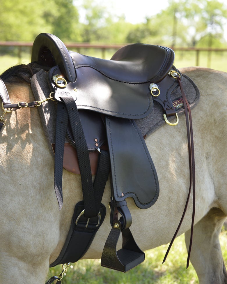A horse wearing the Tucker Classic Series Endurance Trail Saddle